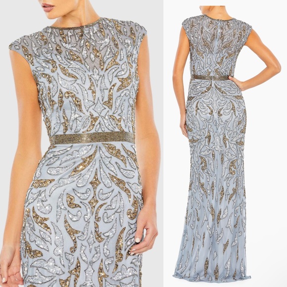 Mac Duggal 5532 Jewel Neckline Embellished Illusion Cap Sleeve Column Gown - Picture 13 of 13